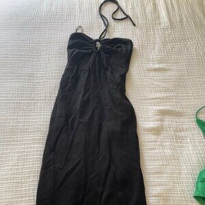 Zara black tie neck midi dress